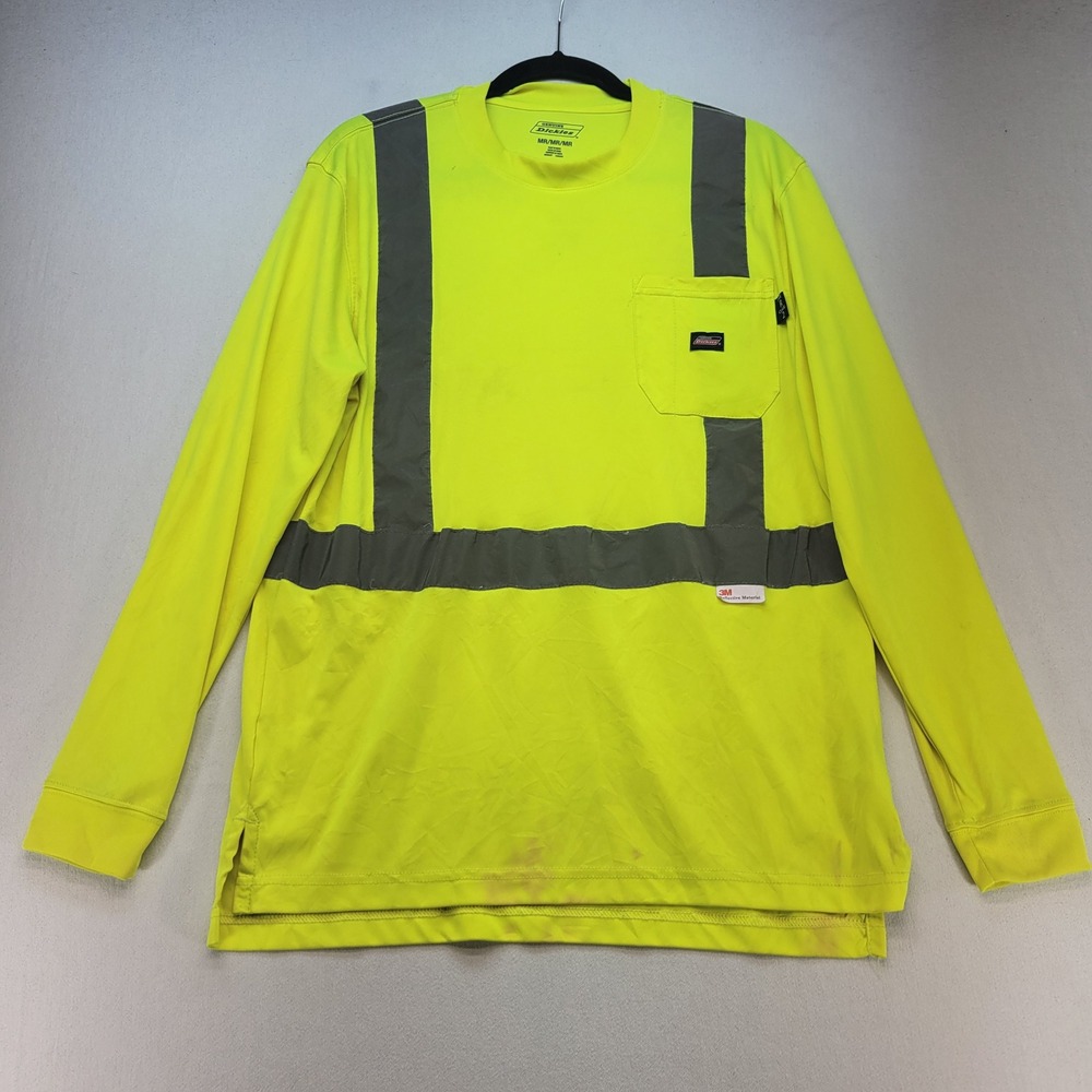 Dickies Shirt Mens Medium Yellow Safety Hi-Vis Reflective 3M Type R Class 2